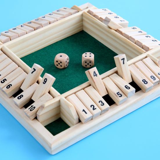 Shut The Box Board Game 4 Players Wooden Table Math Game Kids Adults Family Night Party Educational 4-Side 10 Number Dice Classic Tabletop Game