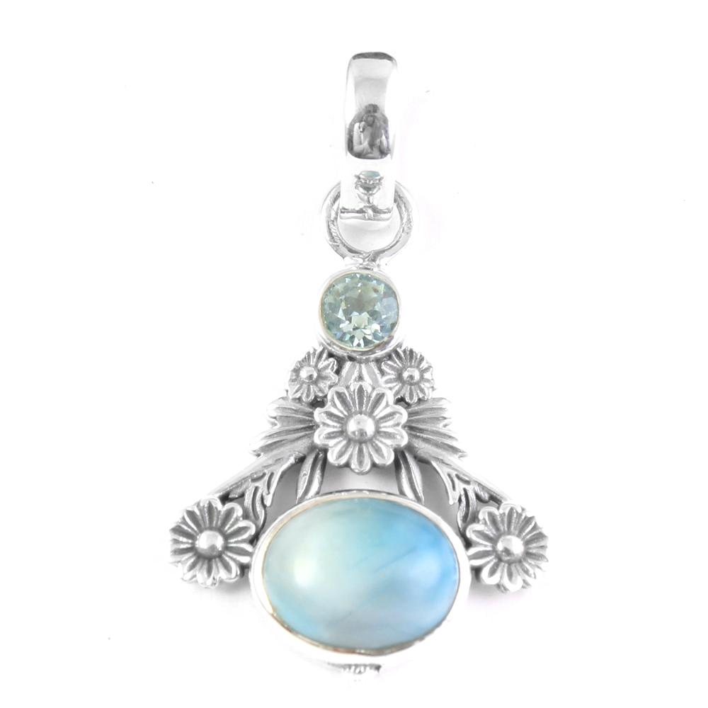 Larimar Blue Topaz Rose Quartz Granát Měsíční kámen Dámský přívěsek 925 Sterling Silver Jemné šperky