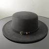 Flat Top Color Belt Tweed Women's Cap Panama Jazz Hat British Style Autumn and Winter Travel Outing Wide-brimmed Hat Wholesale