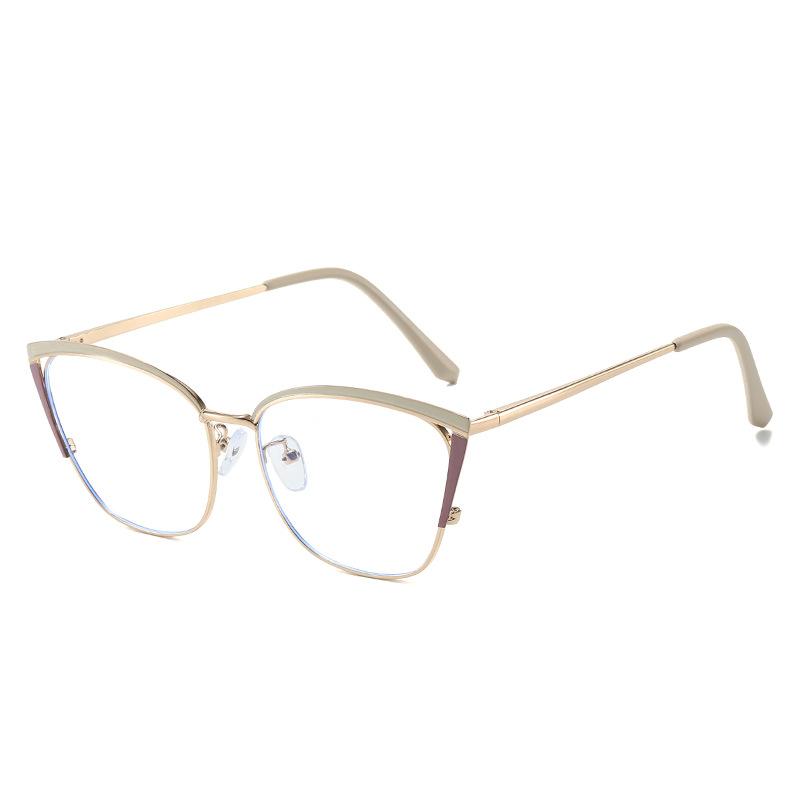 Trendy Glasses Frame Two-Color Flat Glasses Women'S Metal Anti-Blue Cat Glasses Frame Can Be Equipped With Myopia Glasses