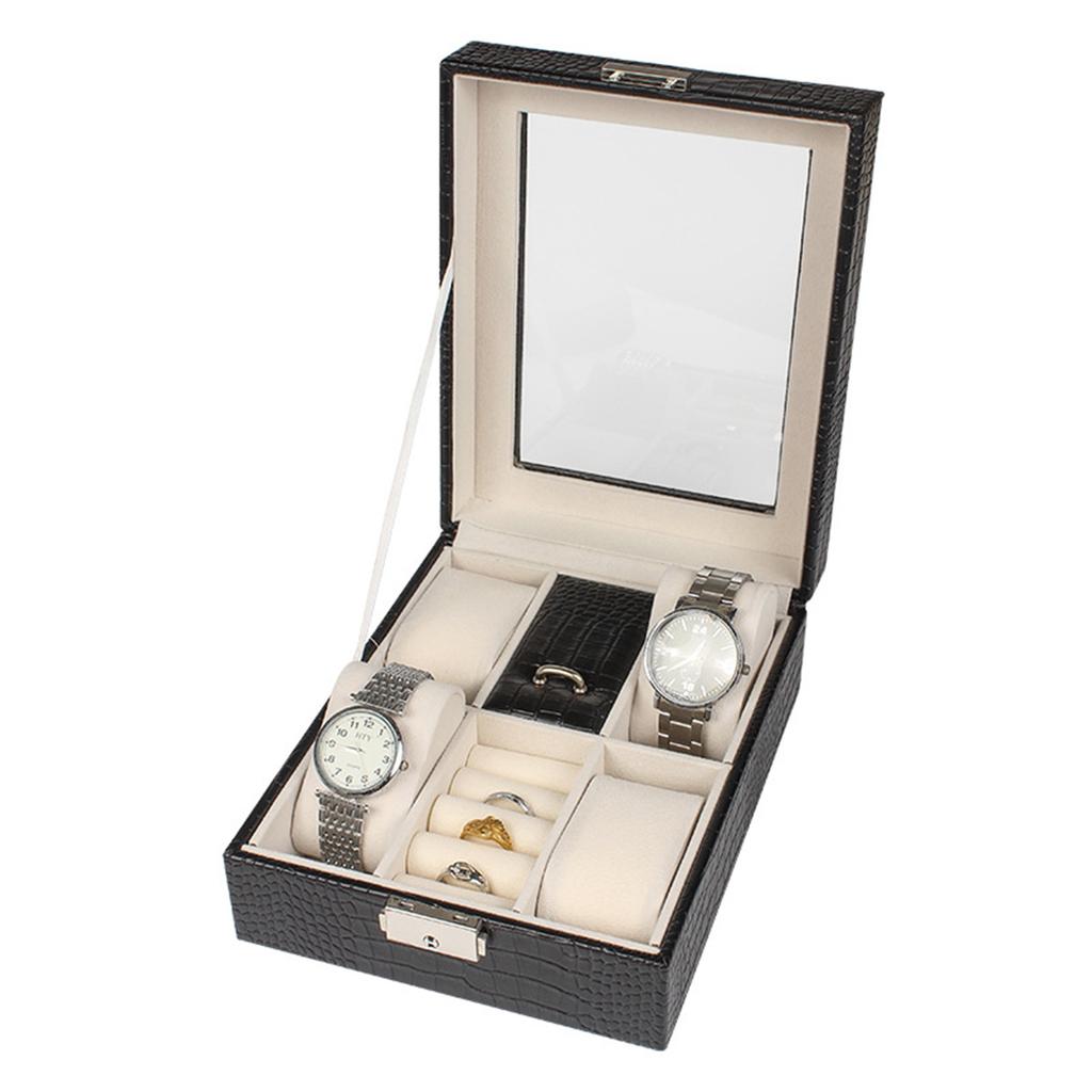 PU Watch Box Eco-Friendly Watch Storage Case with 4 Slots Travel Organizer for Men Women Watch Gift Box Jewellery Box