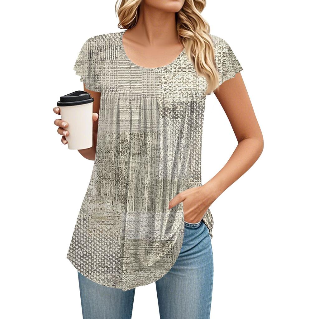 Women's Round Neck Short Sleeve Mid Length T-Shirt Loose Casual Short Sleeve T-Shirt Top