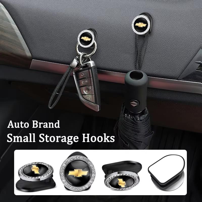 2Pcs Crystal Decoration Car Emblem Self Adhesive Mini Storage Hooks For Chevrolet Z71 Aveo Impala Lacetti Malibu Sail SS Cruze