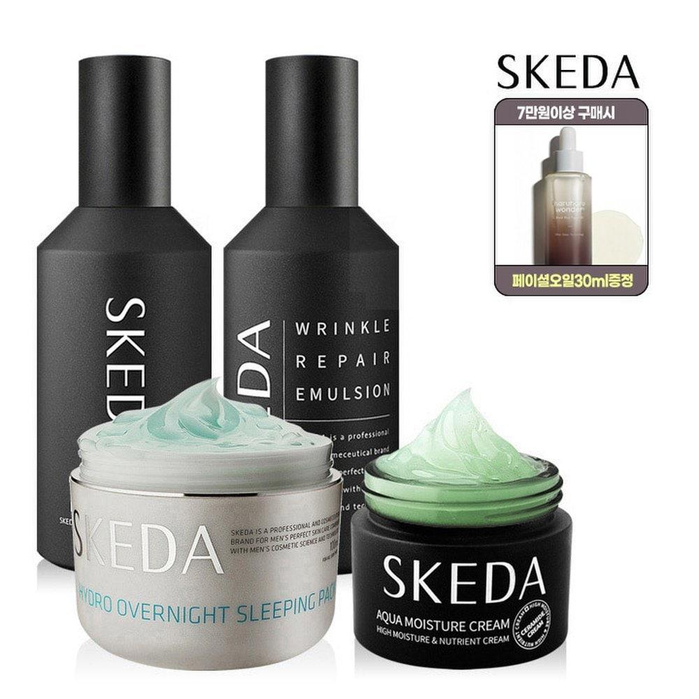 

[Skeda] Men s Whitening Wrinkle Improvement Basic 4-Piece Set (Toner 135ml + Lotion 135ml + Moisture Cream 50ml + Sleeping Pack 100ml) + Pad