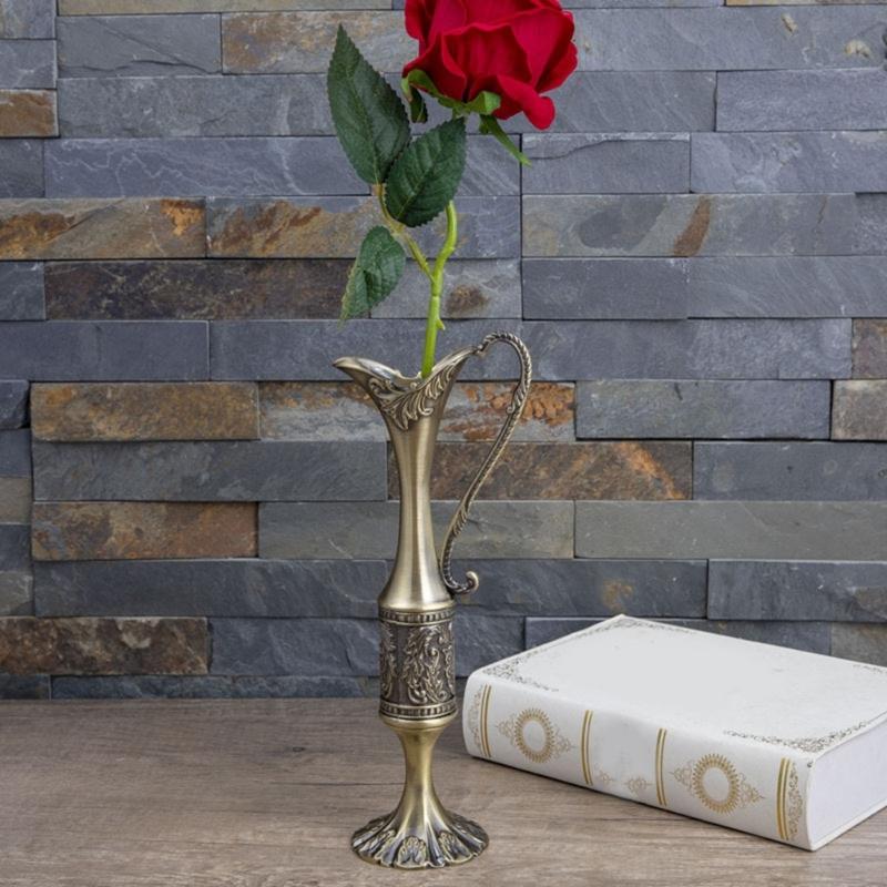 European Engraved Slim Neck Metal Vases Flower Arrangements Container Bud Vases For Home Table Centerpieces Decors
