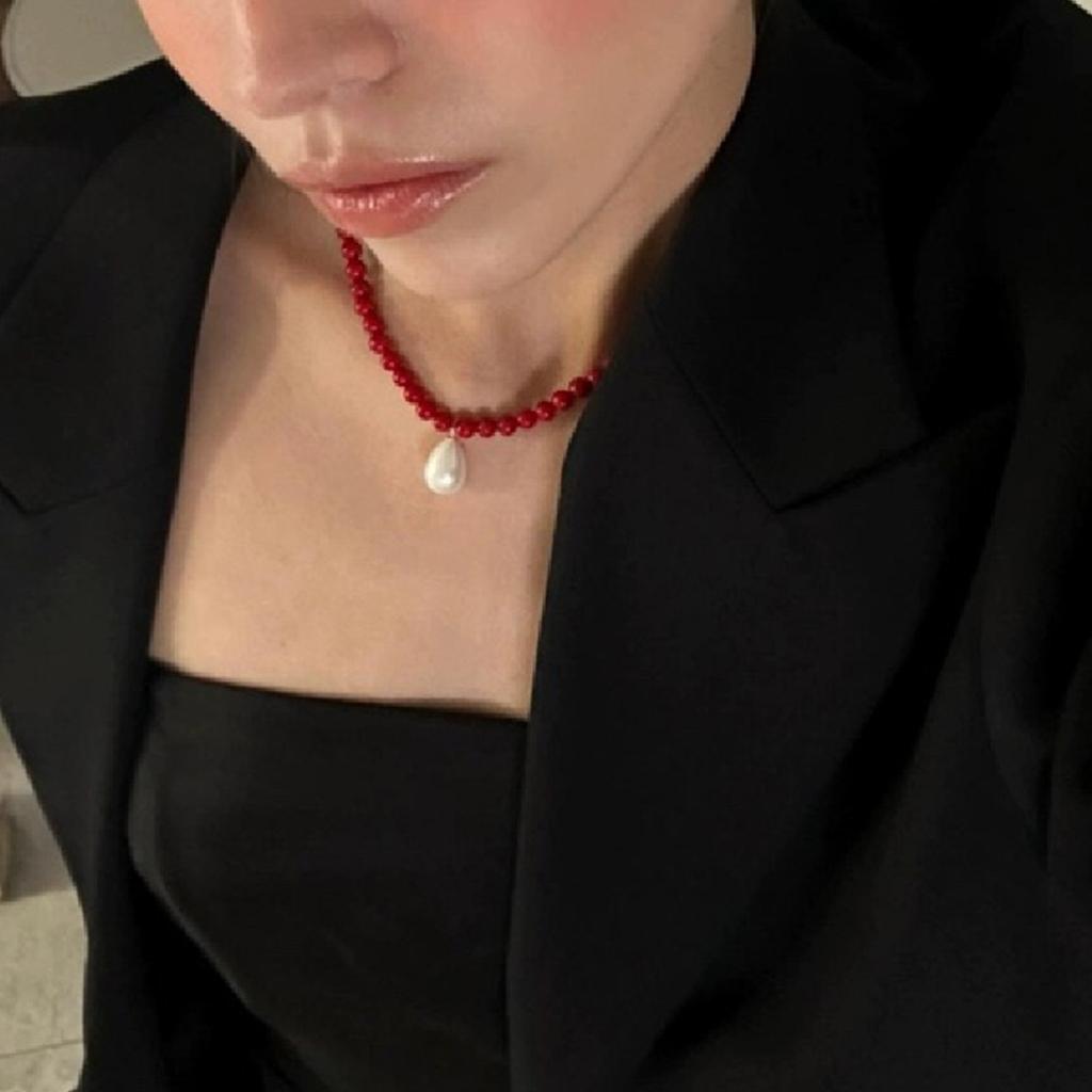 Pearl Drop Necklace with Glass Bead Beaded Neck Chain Jewelry Women Accessories Gift for Fashion Forward Individual