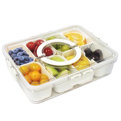 8 přihrádek Dělený servírovací tác s víkem tác na zeleninu Přenosný svačinový box Nádoba na sušenky, cukroví, ovoce, ořechy