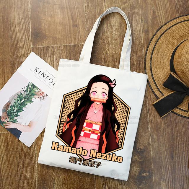Geantă de pânză Tanjiro Nezuko Demon Slayer Harajuku Geantă de cumpărături Kimetsu No Yaiba Geantă de umăr originală pentru colegiu Utilizare zilnică
