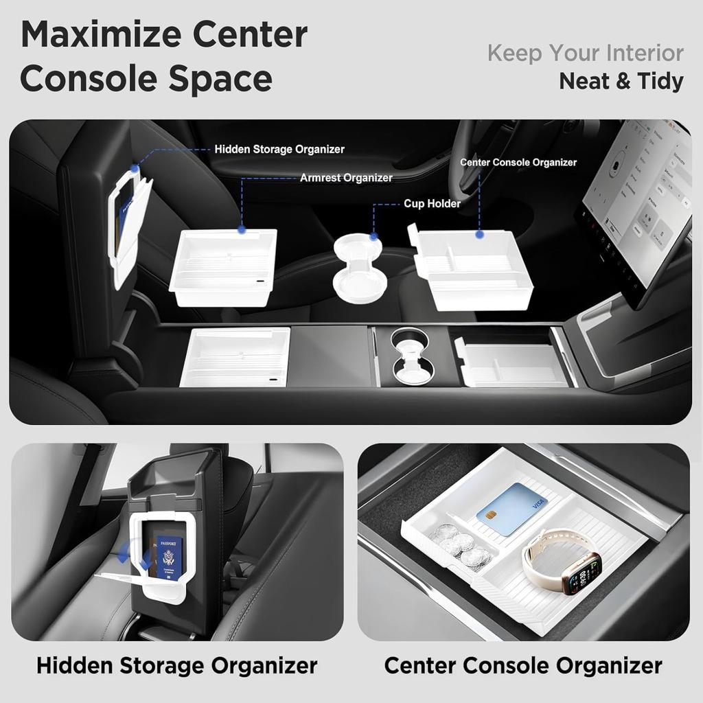 Center Console Organizer Tray For Tesla Model Y Juniper Accessories 2025 2026/For Tesla Model 3 Highland Accessories 2024 2025 2026 [Slide