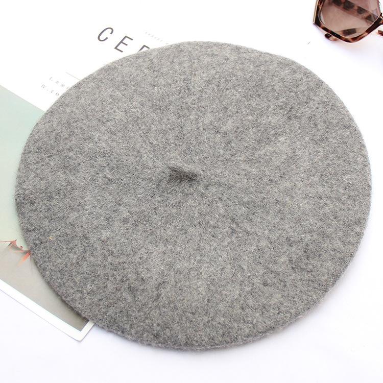 Autumn And Winter Women'S Solid Color Light Board Wool Woolen Beret Retro Simple Fashion Painter Hat Bud Hat