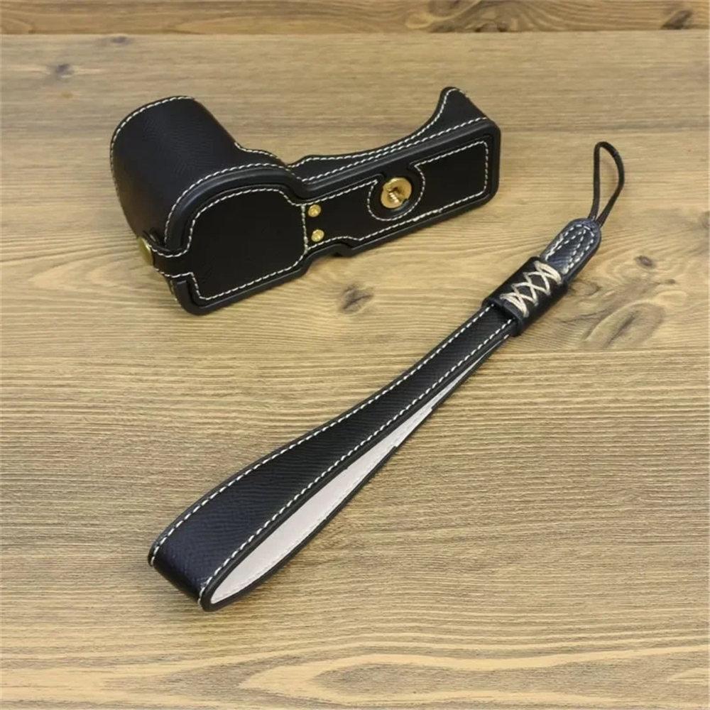 ZVE10 Pouzdro na fotoaparát PU kůže Kryt poloviny těla pro Sony ZV-E10 ZVE10 Spodní pouzdra s poutkem na ruku