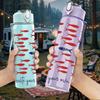 1PC Red Fish School Pattern Print 750ml Color Plastic Sports Water Bottle Leakproof Flip Straw Lid Suitable for Sports Office Home Use