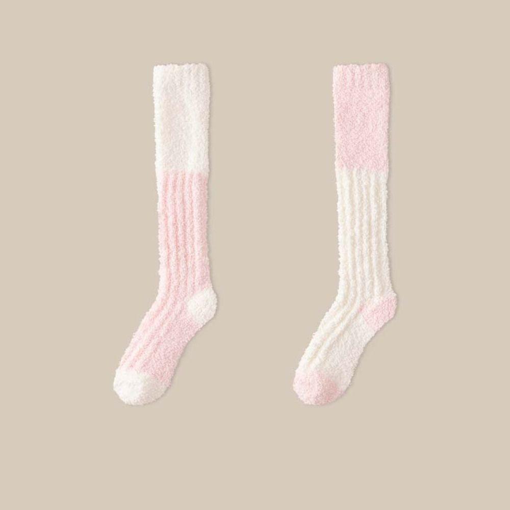2Pairs Thicken Warm Coral Fleece Stockings Winter Long Tube Socks Cute Floor Plush Stockings  Winter