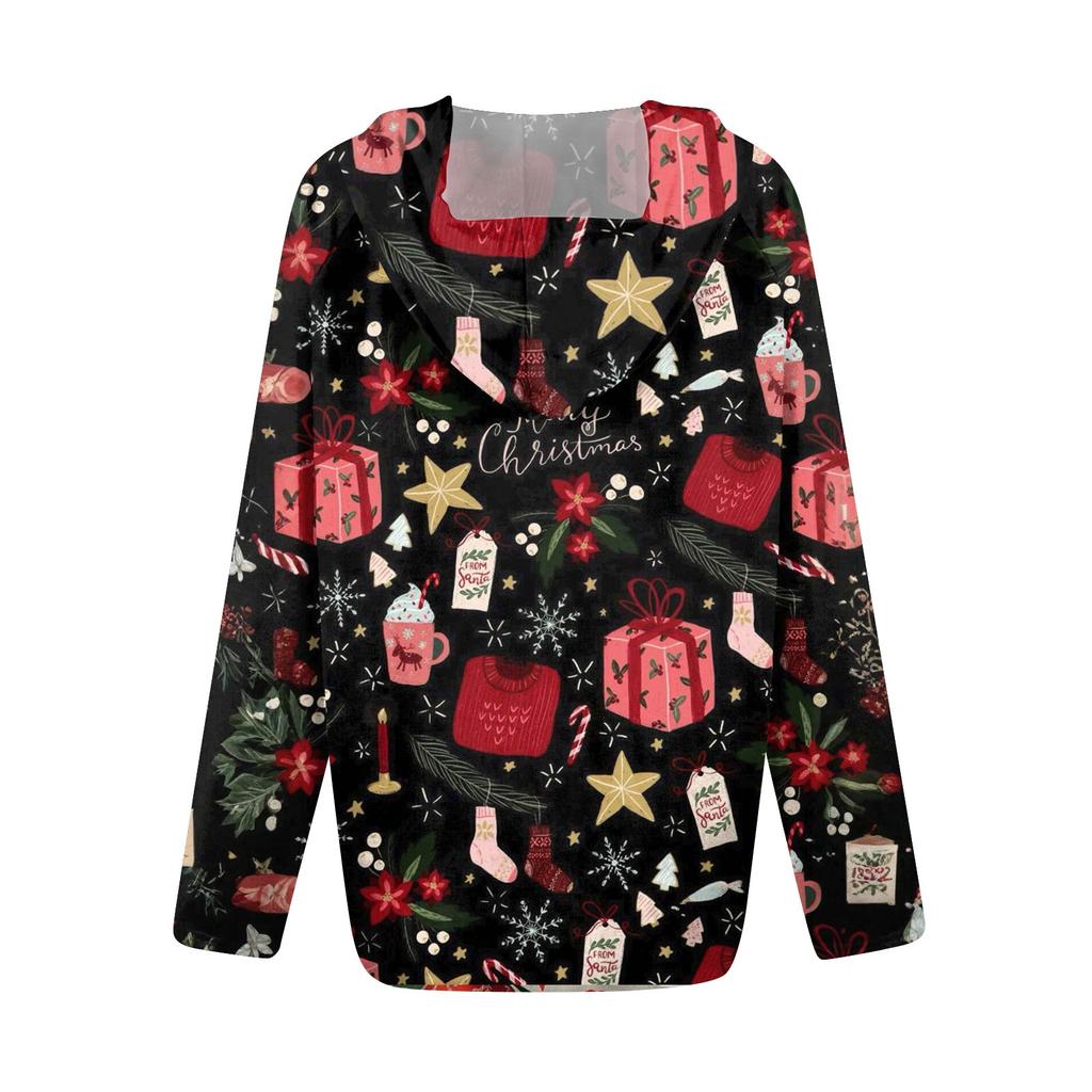 Dame Mote Juleprint Casual Glidelås Langermet Hettejakke