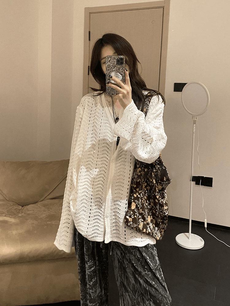 

Женский белый вязаный кардиган на раннюю весну 2025 года - Универсальный, нишевый дизайн Small белый