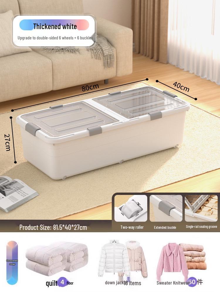 Under-bed Transparent Storage Box with Wheels for Clothes and Quilts