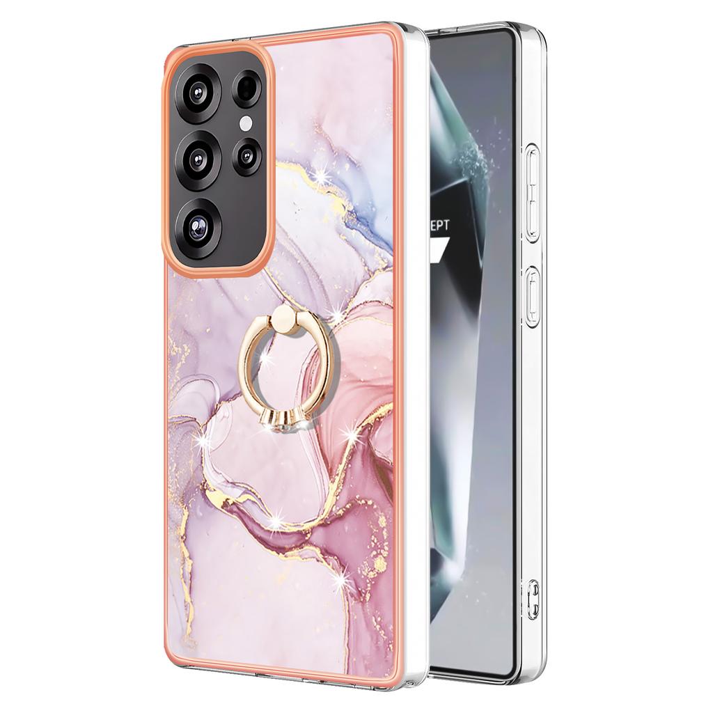 For Samsung Galaxy S25 Ultra Case with Ring Kickstand Marble Pattern Electroplating TPU Back Cover