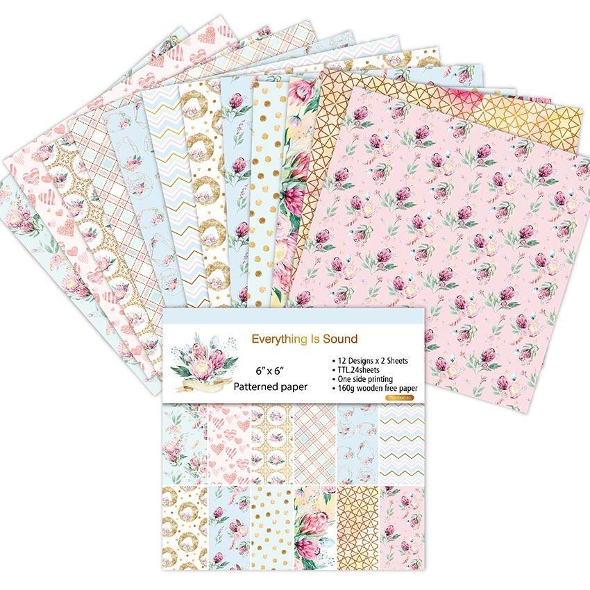 24 Sheets Floral Craft Paper Pads Cutting Dies Art Background Origami Scrapbooking Card Making.