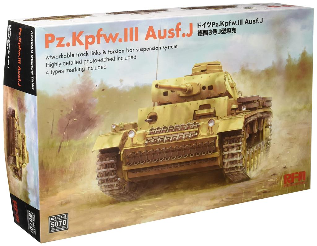Ryefield Models Scale German Panzer III J with Connectable Assembly Plastic Model Kit RFM5070 1/35 Ausf. Tracks,