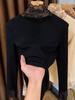 Women's Brushed Lace Base Layer Top: High Neck, Long Sleeve, Ruffled Collar, Slim Fit - Autumn/Winter Arrival