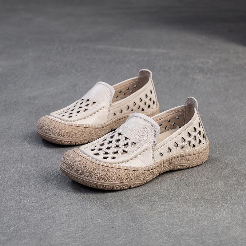 Fashion GKTINOO 2025 Spring/Summer New Hollow-out Breathable Flats Genuine Leather Comfortable Loafers Retro Versatile Women's Shoes