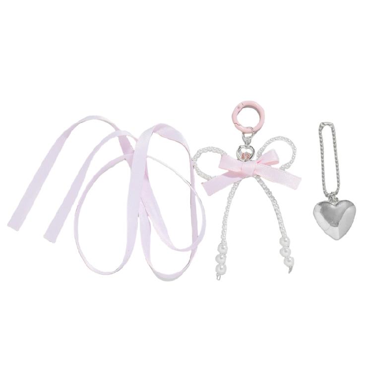 3pcs Imitation Pearls Bowknot Heart Star Keyring Key Chain Sophisticated Keyring Handmade Car Key Decoration for Women