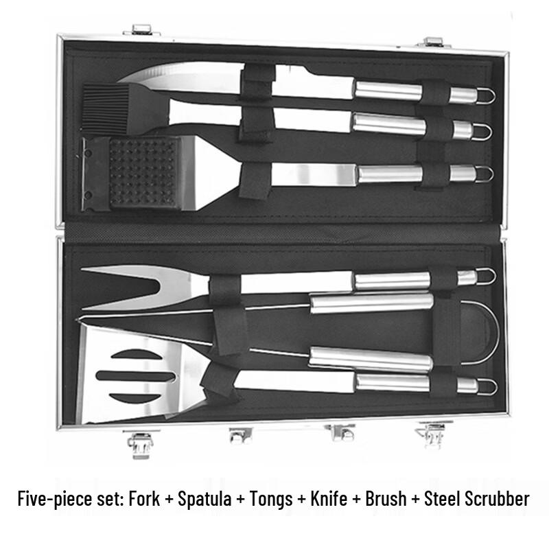 5-Piece Outdoor BBQ Grilling Tool Set with Aluminum Case