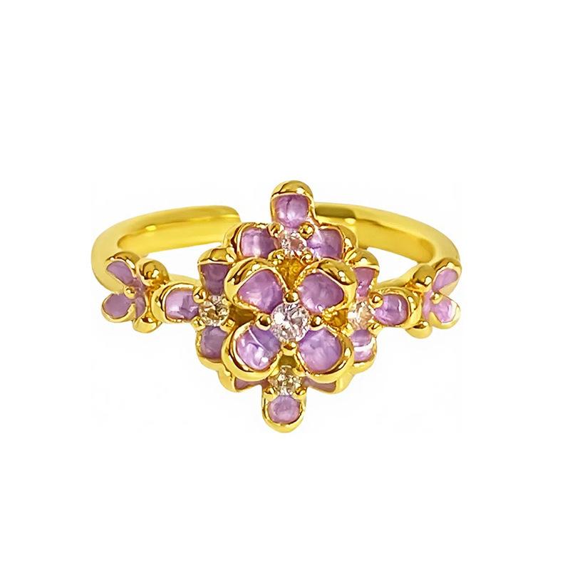 Enamel Dripping Oil Flower Combination Set Open Ring Medieval Light Luxury High-End Sense Niche Design Ring