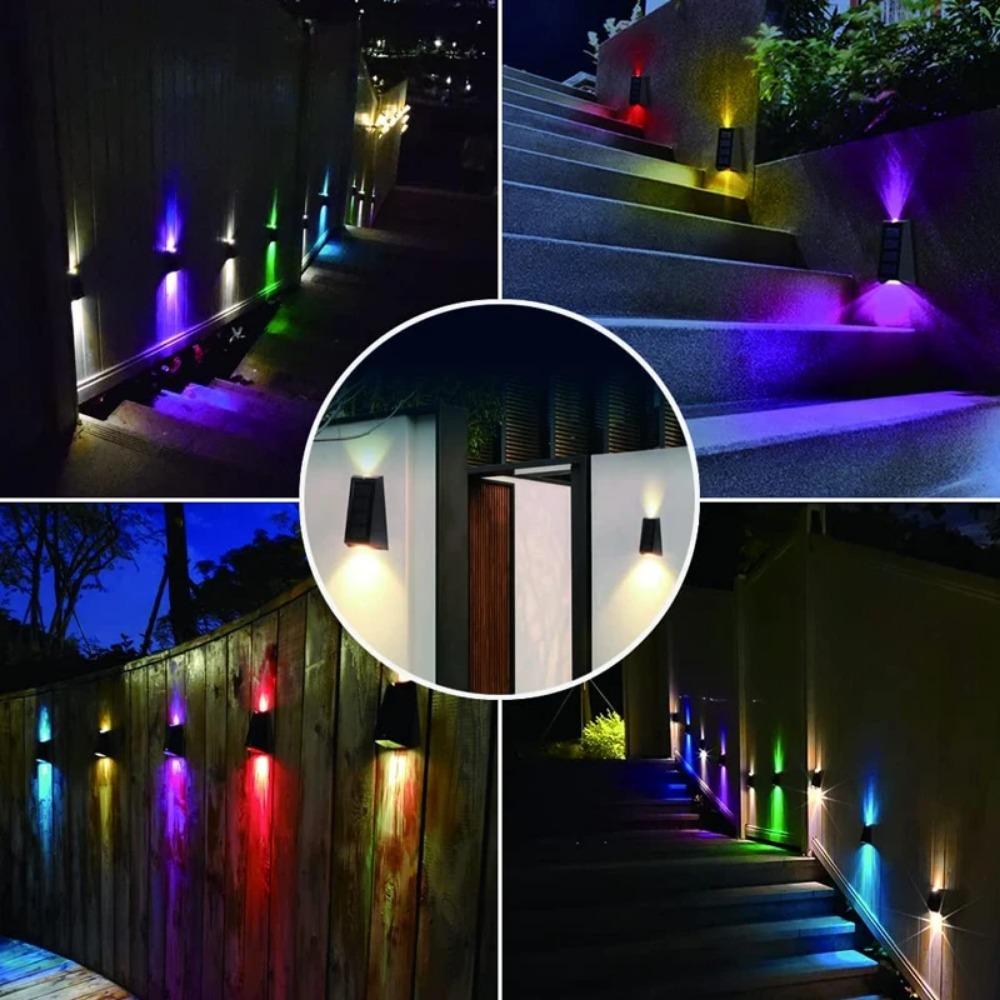 Solar Wandleuchten Außen Garten Zaunleuchten LED Wasserdicht Solar Treppenlicht Auf und Ab 7 Farbwechsel Außen Terrassenlampe