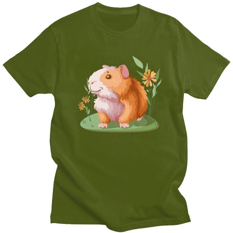 Custom Kawaii Guinea Pig Flower T Shirt Men Pet Animal Tshirts Casual Tee Tops Pure Cotton Oversized Tshirt Merch
