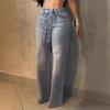 Women's High Waist Wide Leg Jeans Rhinestone Decor Loose Straight Denim Pants Trendy Streetwear Long Trousers With Belt