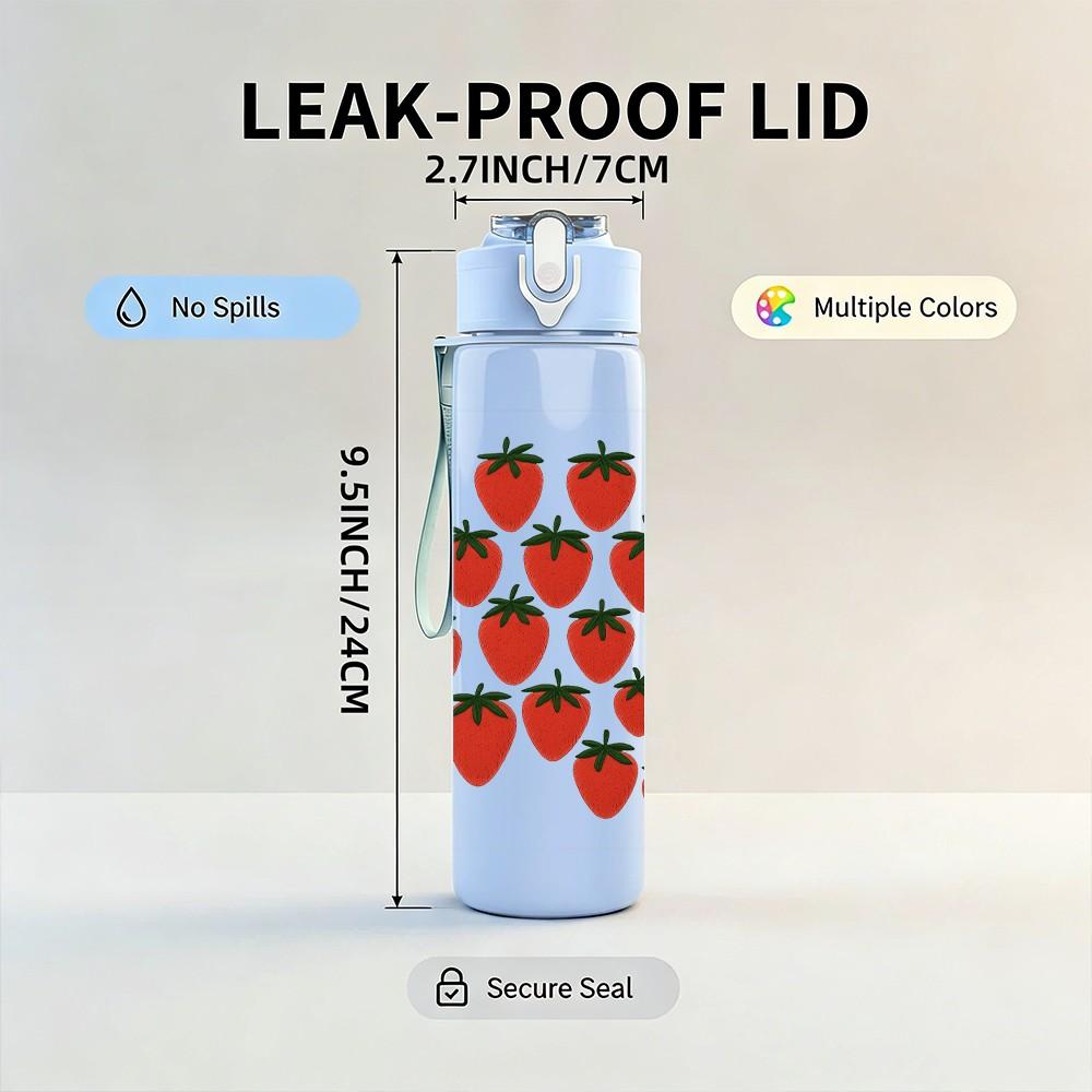 1PC Repeating Strawberry Fruit Grid 750ml Color Plastic Sports Water Bottle Leakproof Flip Straw Lid For Sports Office Home Use