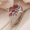 Fashion Cubic Zirconia Leaf Red Maple Adjustable Rings For Women Wedding Elegant Rose Gold Color Jewelry Gift