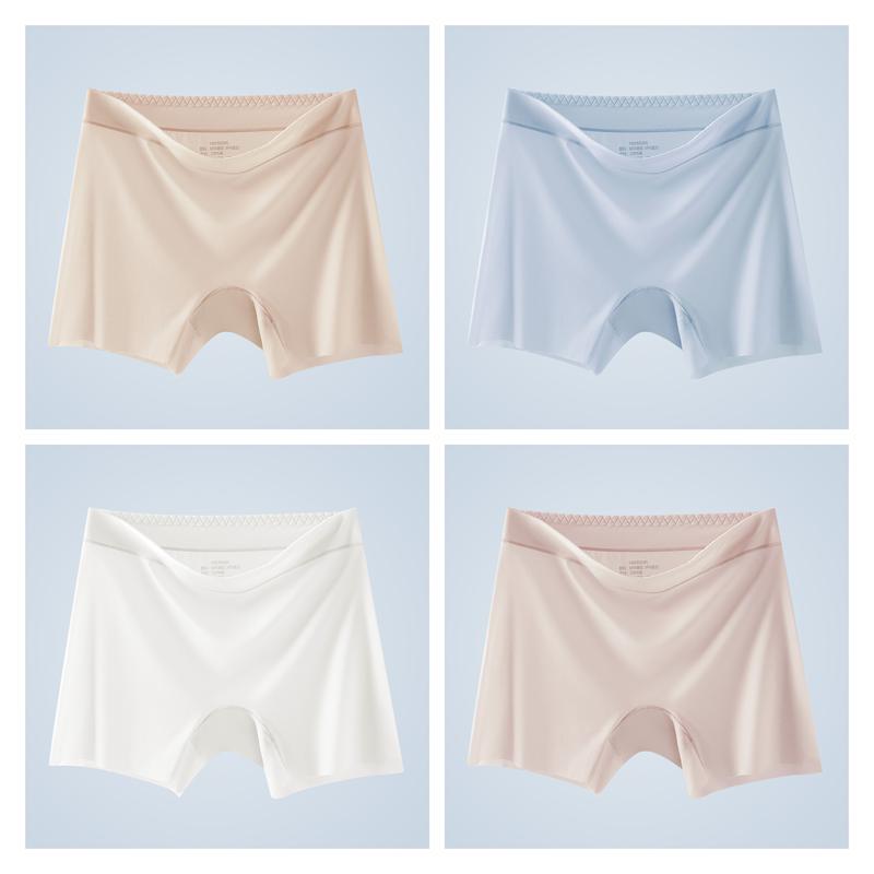 4 Stück Damen Eis seide Shorts Nahtlos Anti-Roll-Rand Anti-Scheuern Unterwäsche Dünn Atmungsaktiv Boxer Shorts