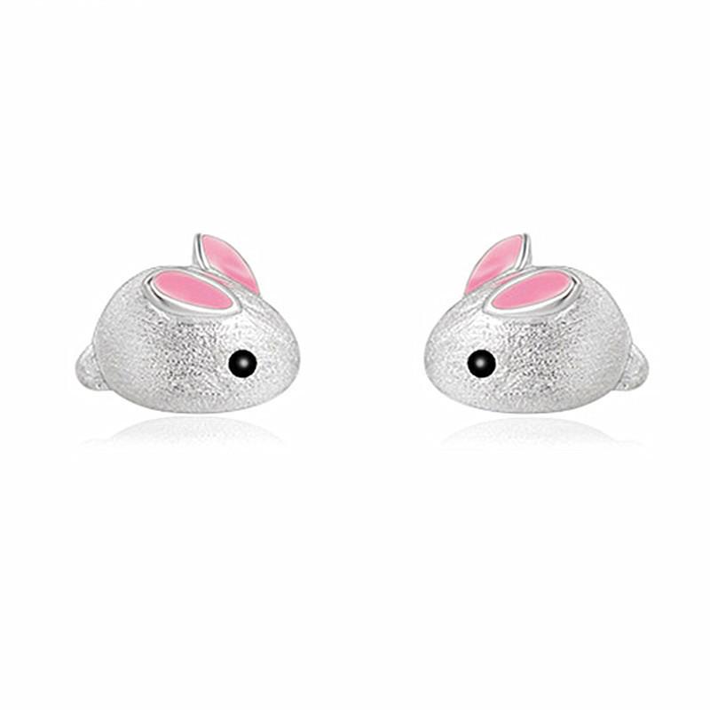 BF CLUB 925 Sterling Silver Pink Rabbit Earrings For Women Trendy Earring Jewelry Prevent Allergy Party Accessories Gift