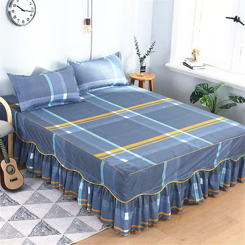 3PCS Bed Skirt Flower Printed Fitted Sheet Cover Home Graceful Bedspread Bed Linens Bedroom Decor Mattress Cover Pillowcase