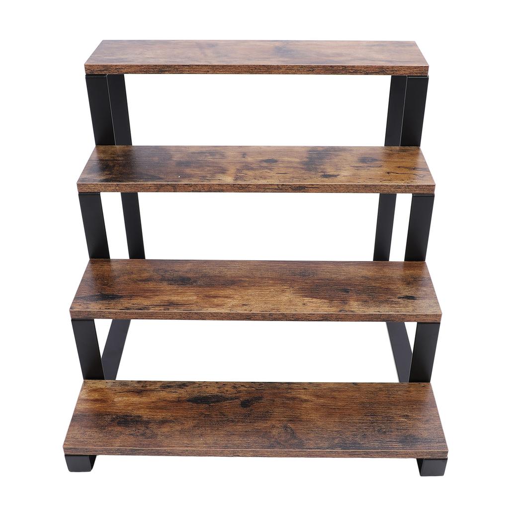 4-stufiges Holzstufenregal, rustikaler Metallrahmen, Parfümhalter, Display-Riser-Ständer für Anbieter, Pop