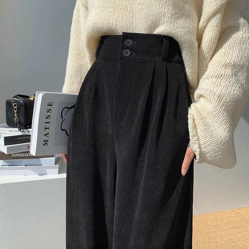 Herbst Plus Size Cord-Hosen mit weitem Bein für Damen mit hoher Taille und geradem Schnitt