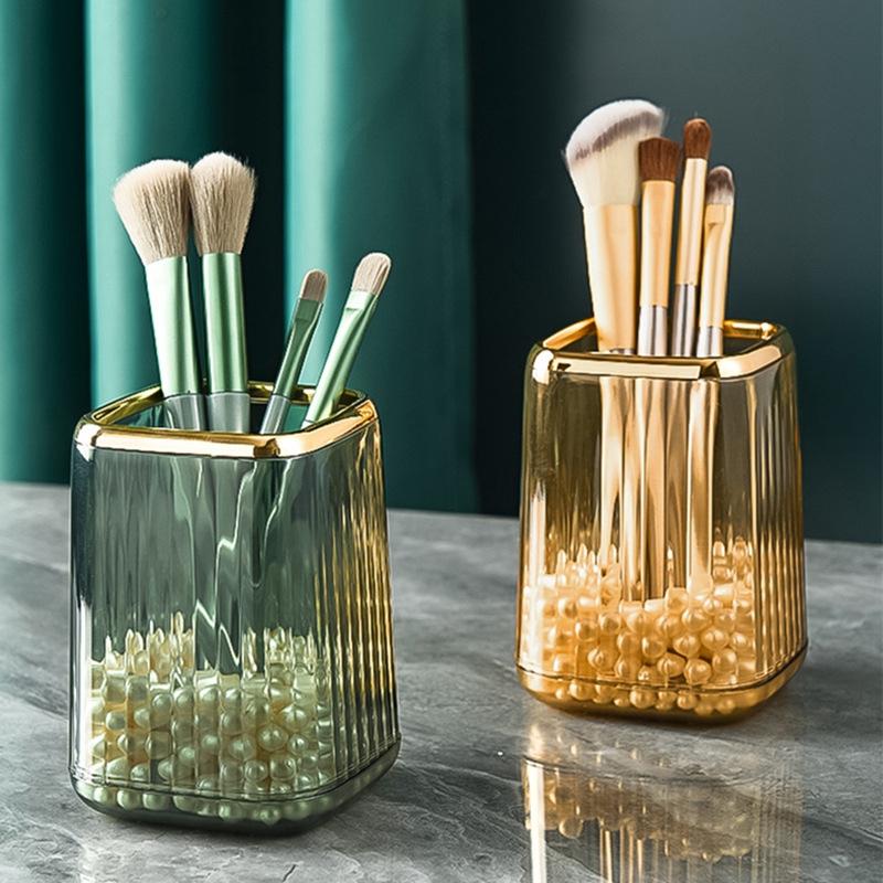 Transparent Makeup Brush Storage Bucket Sundries Storage Barrel Desktop Storage Box