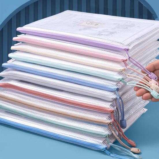 

5 Pcs Mesh Zipper Bag A4 Letter Size Document Pouch Clear Plastic Waterproof Mesh Bag for Office School Travel Accessories Board Game Puzzles B
