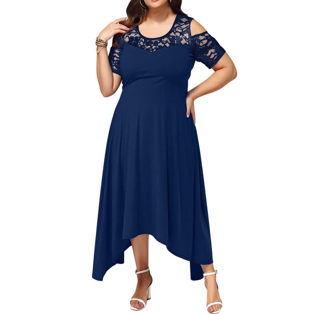 Damek sommerkjole med bare skuldre, blondekant, elegant, oversized, ensfarget kjole