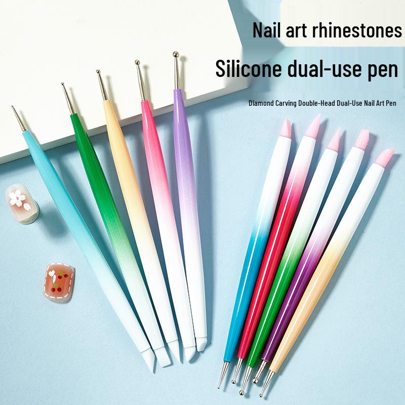 Nail Art Pen Set: Double-Ended Dotting & Rhinestone Tools, 5-Piece Brush Collection