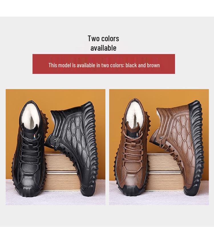 Men's Winter High-Top Cotton Shoes with Wool Lining - Large Size, Non-Slip Snow Boots