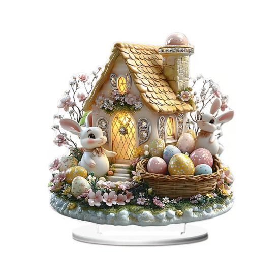 Easter 2D Bunny Acrylic Ornament Eggs Rabbit Table Sign Home Living Room Holiday Party Tabletop Animal