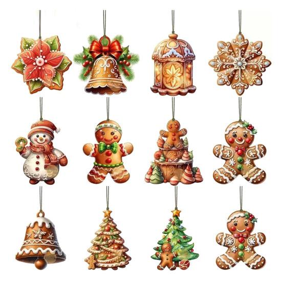 Gingerbread Man Hanging Ornaments 12/24/36Pcs Christmas Outdoor Decorations, Ornaments, 2D Double Sided Traditional Holiday Tree Decor Xmas for Office