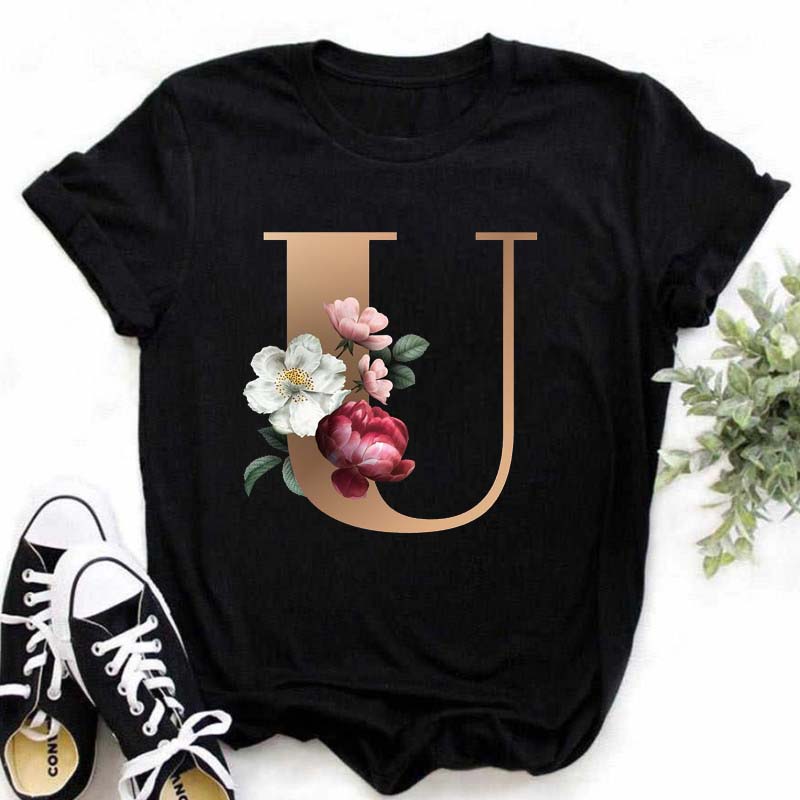 A B C D E English Alphabet  3D Print T Shirt Women New Summer Couples Lovers Harajuku Casual Black Tops Tshirts