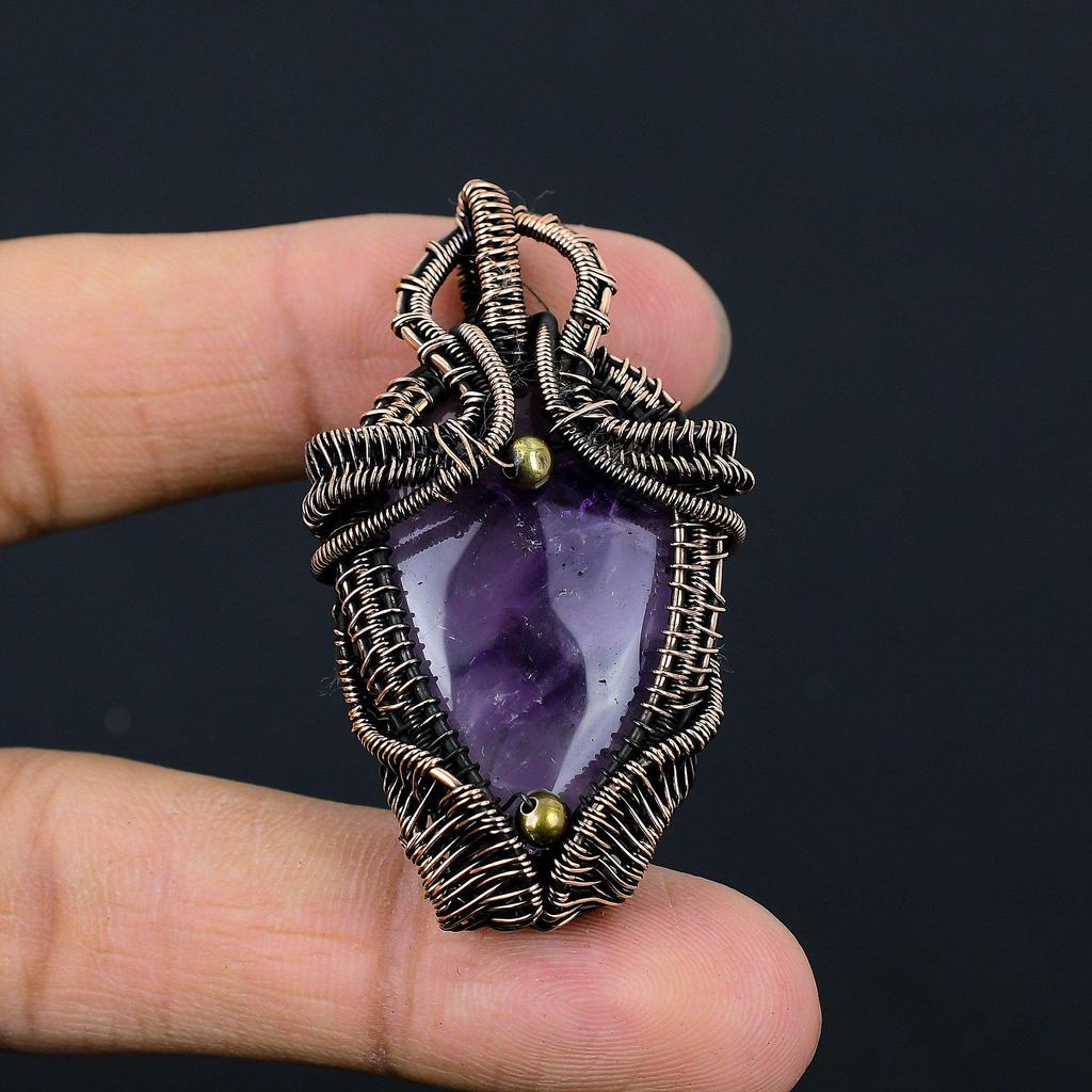 Beautiful Amethyst Gemstone Copper Wire Wrap Handmade Pendant Jewelry For Gift