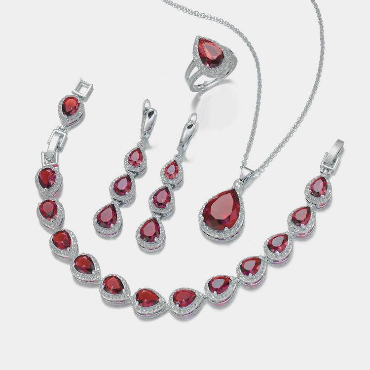 Water Drop Long Necklace Earrings Ring Bracelet Jewelry Set Cross-border Fashion Zircon Jewelry Set 2026