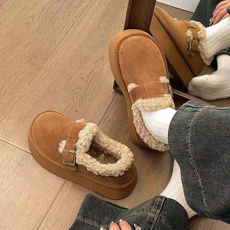 New Winter Platform Snow Boots Season Piled and Thickened Fluffy Warm Birkenstocks Cotton Shoes