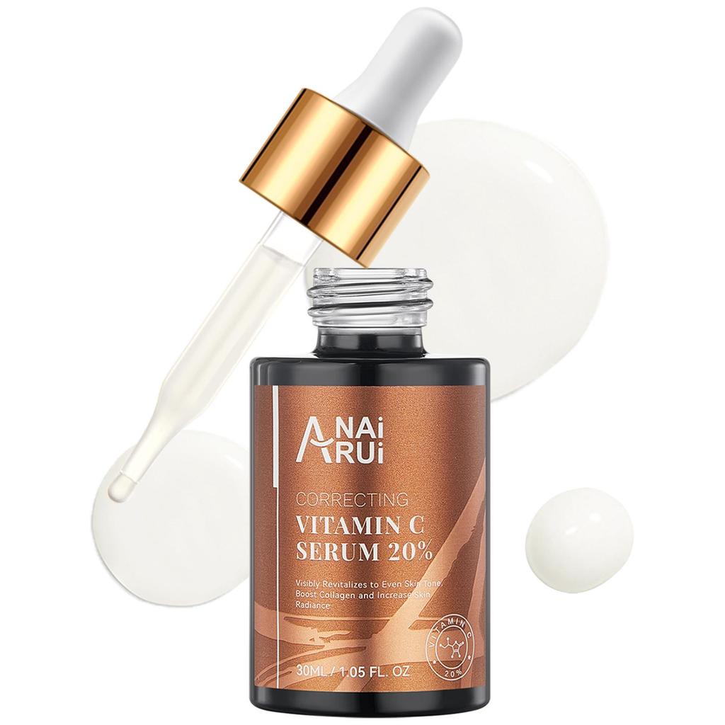 ANAiRUi 20% Vitamin C Facial Serum, Antioxidant Hydrating Skin Care with Hyaluronic Acid & Vitamin E 30ml